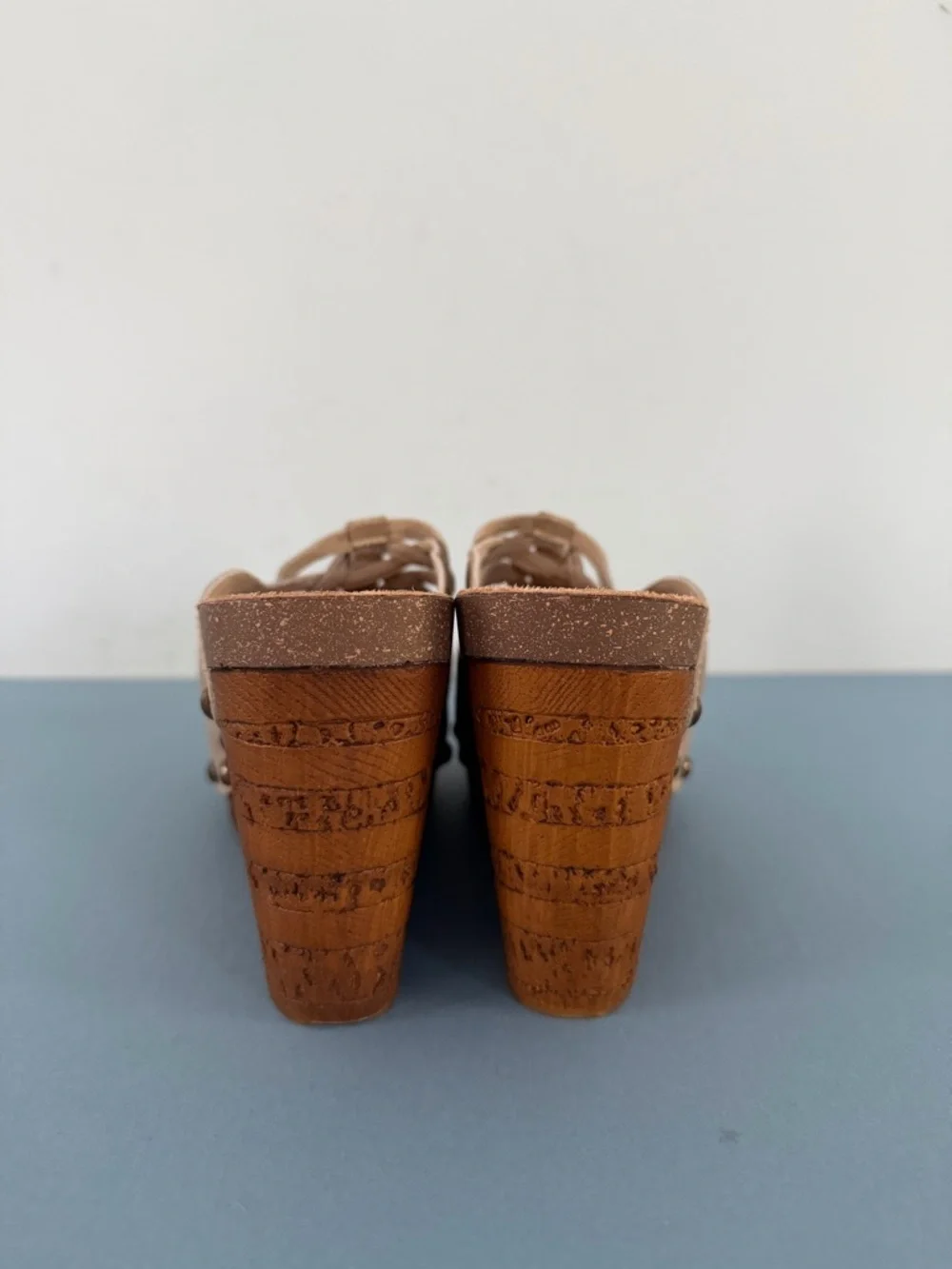 Sbicca Genesis Woven Leather Studded Taupe Boho Platform‎ Wedge Sandals